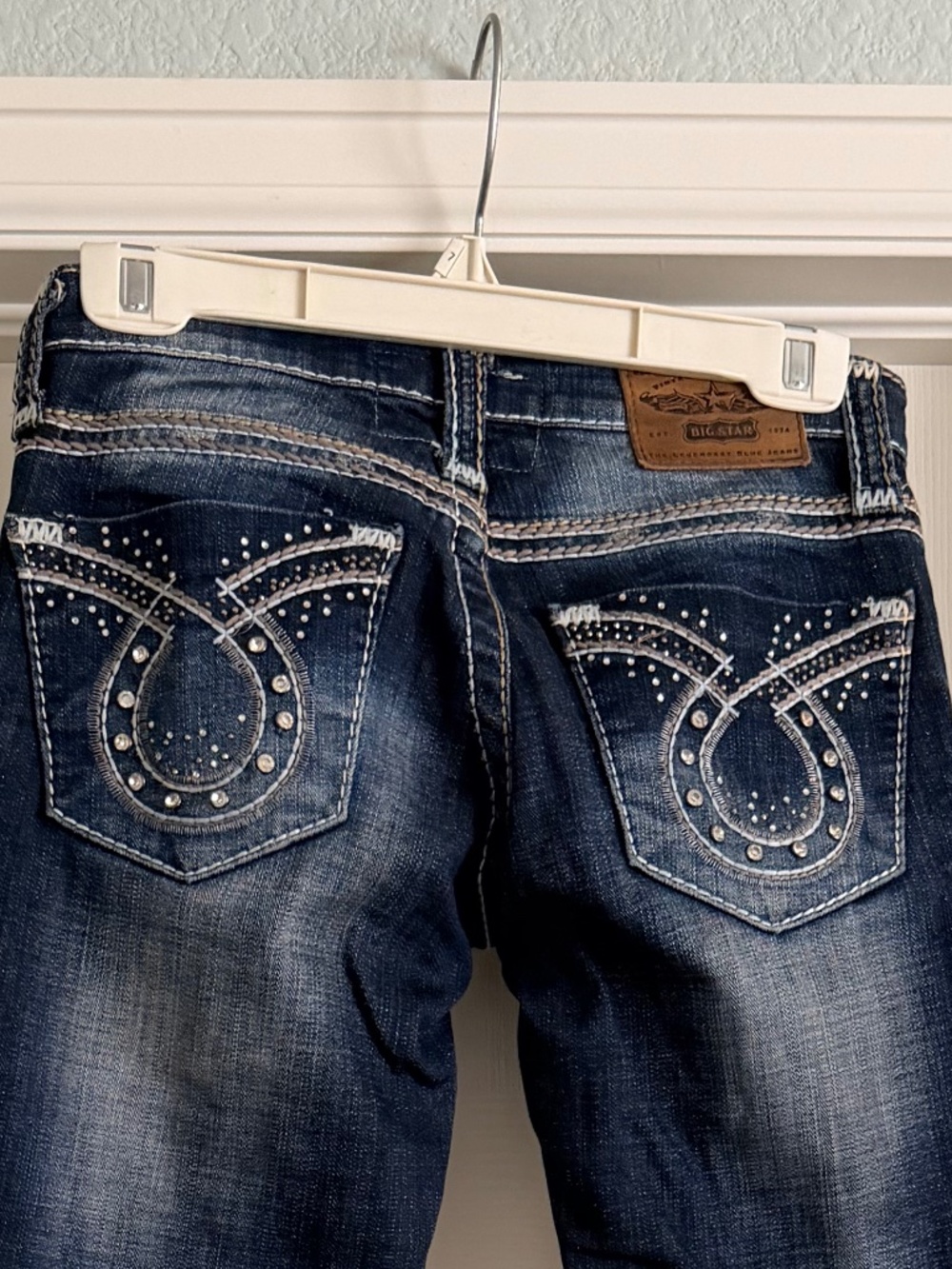 Big Star ultra low Liv jeans 24L RARE with rhinestones and gems Dark Wash